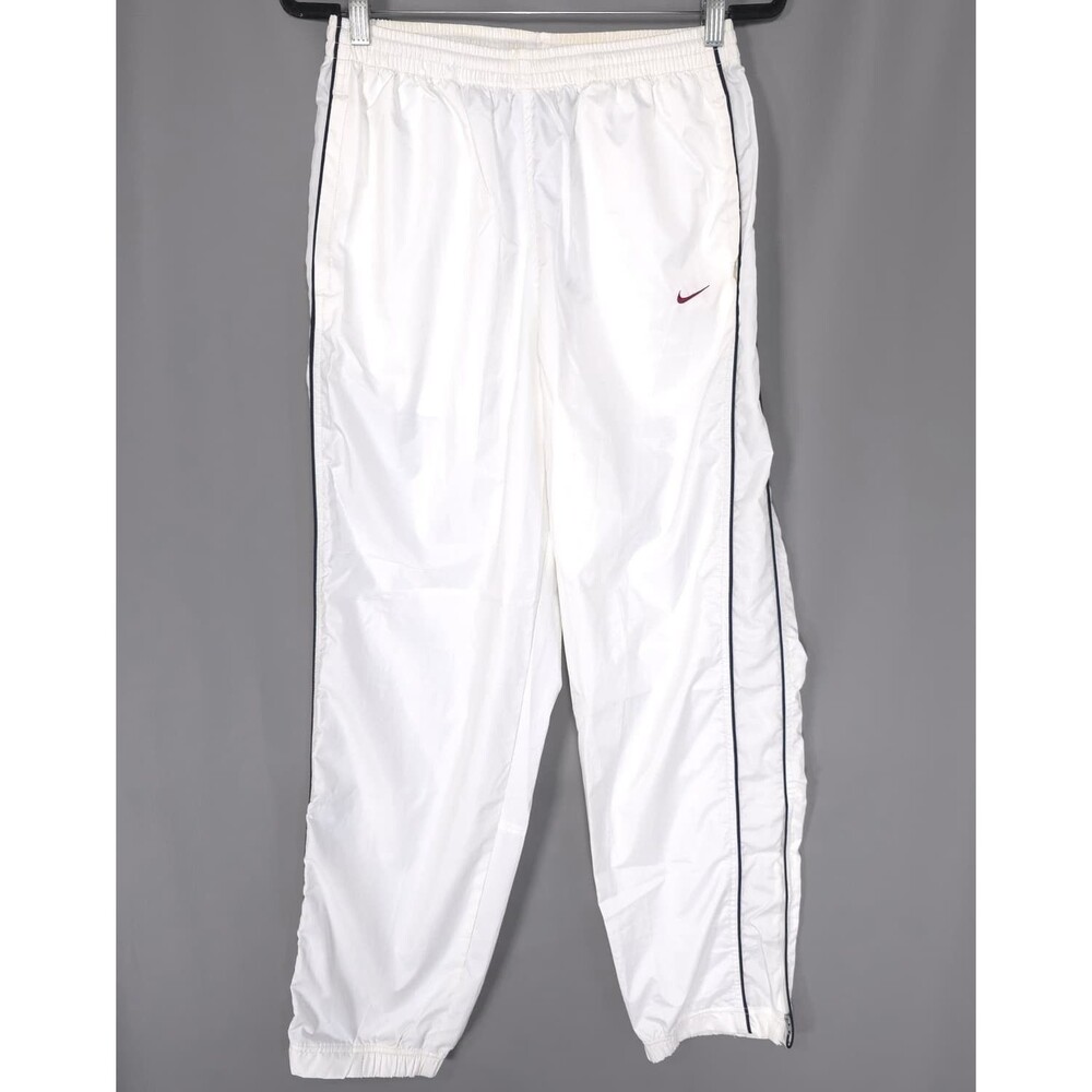 NIKE Men’s MEDIUM Track Pants VINTAGE 90s White Spellout Swoosh Zip Ankle